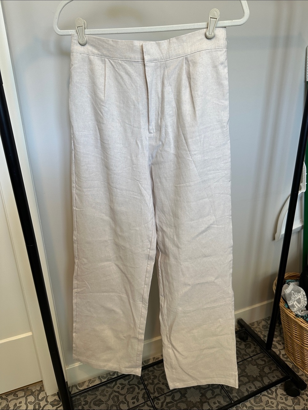 Love tree linen blend Wide-Leg Cream Women's Trousers - Picture 2 of 4